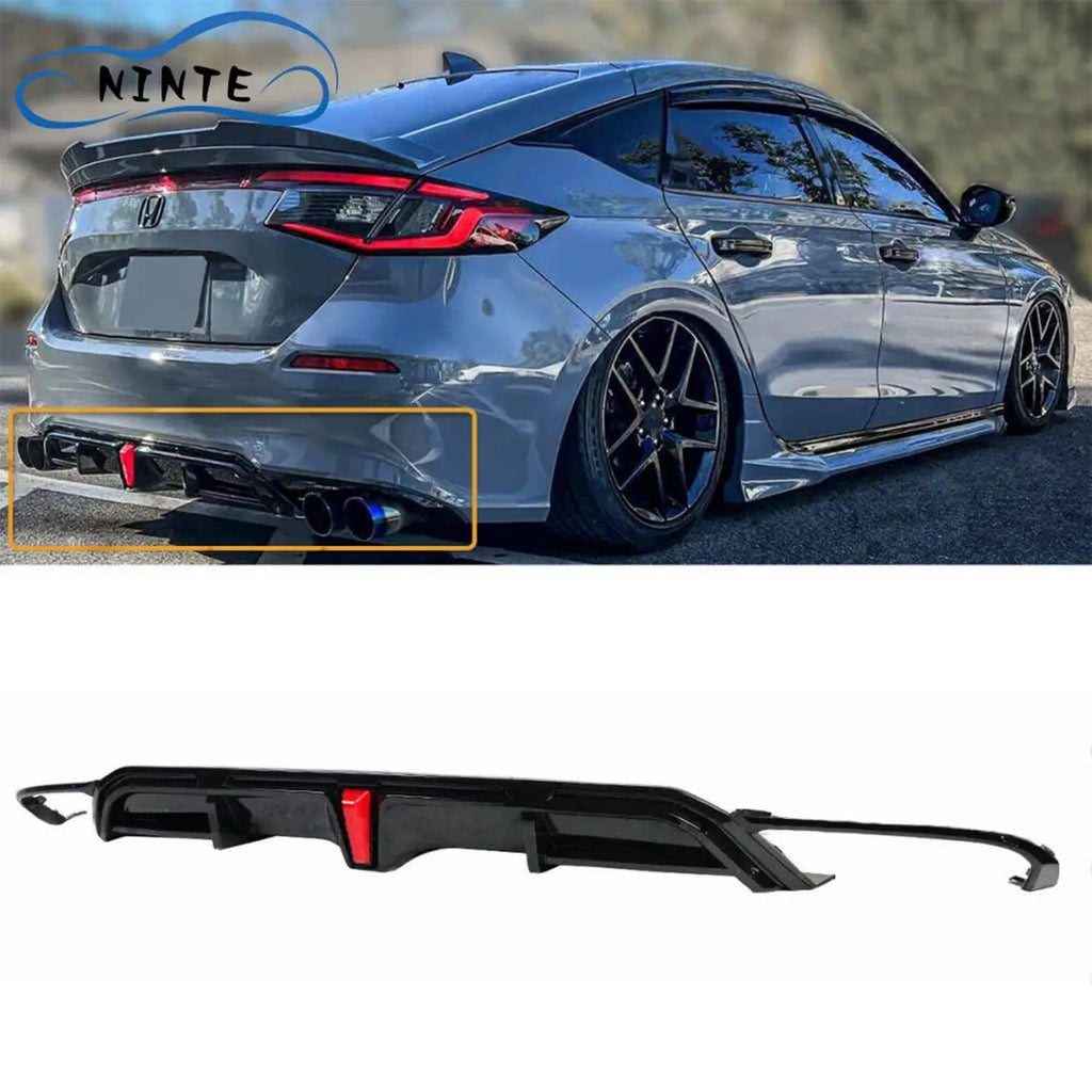 NINTE Rear Diffuser For 11th Honda Civic Hatchback with LED Brake Light