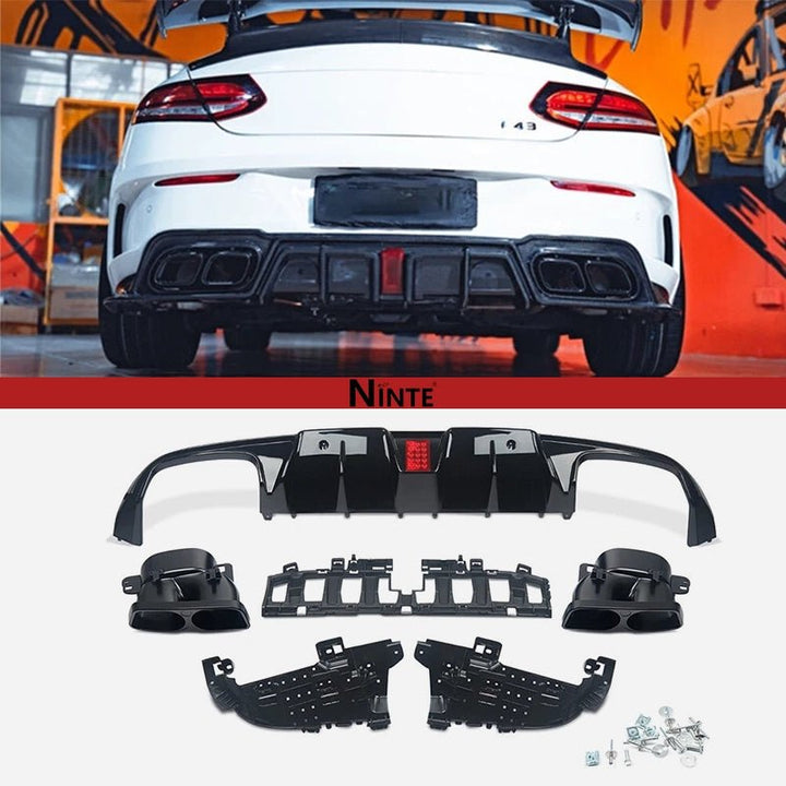 NINTE B Style Rear Diffuser+Tips For 2015 - 2018 Mercedes - Benz C205 Coupe C43 C63 - NINTE