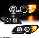 NINTE for 2003-2006 BMW E46 2DR Coupe 325ci 330ci Black Angel Eye Halo Projector Headlight