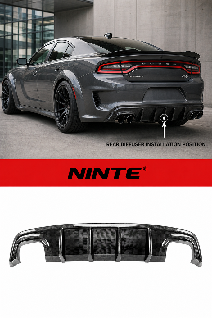 NINTE For 2020-2023 Dodge Charger Widebody Quad Exhaust Rear Diffuser Rear Bumper Lip