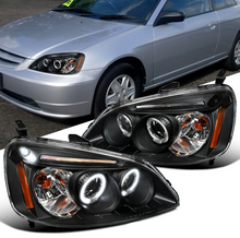 Charger l&#39;image dans la galerie, For Honda 01-03 Civic 2/4Dr Black LED Halo Projector Headlights Head Lamps Pair - NINTE