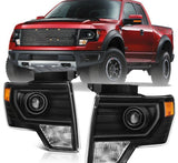 NINTE Headlight For 09-14 Ford F150 Black Projector Head Lamp Pair