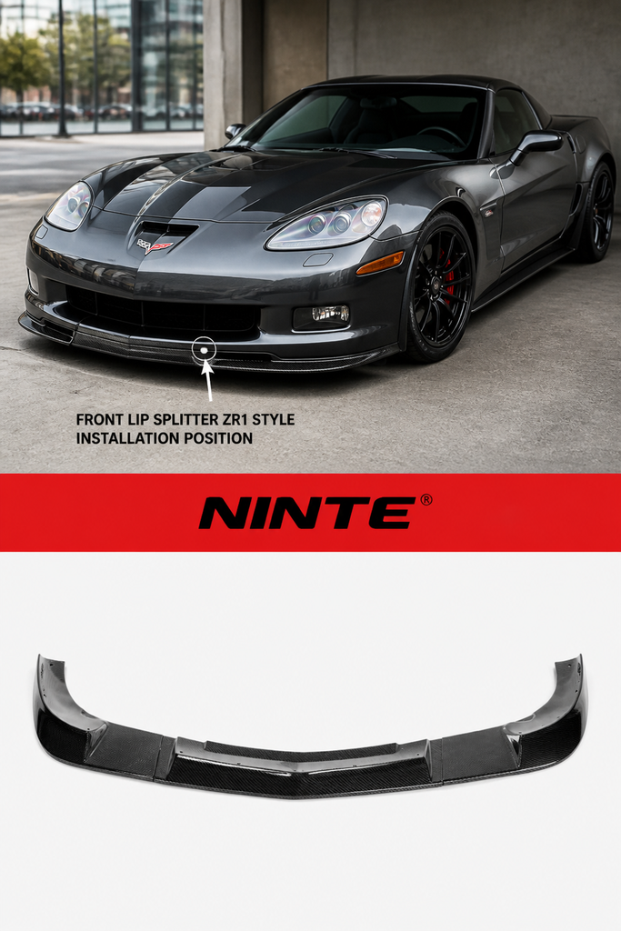 NINTE For 2005-2013 Corvette C6 Base Front Lip Splitter ZR1 Style Carbon Fiber Look