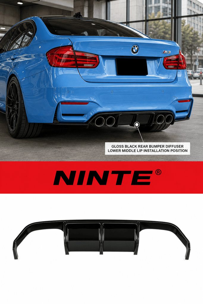 NINTE Rear Bumper Diffuser Lower Middle Lip Fit for BMW F80 M3 F82 F83 M4 with M Sport Bumper 2015-2020 Painted ABS One Piece Sport Style Without Light - NINTE