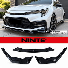 NINTE Front Bumper Lip Splitter Fit for Toyota Corolla Sedan SE XSE 2020-2026 Painted Gloss Black ABS 3-Piece V Style Sport Air Dam Body Kit - NINTE