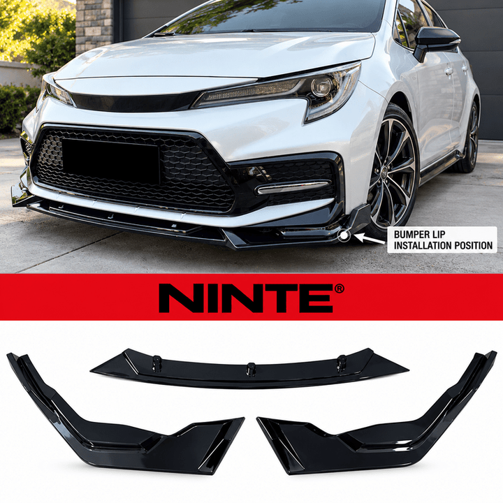 NINTE Front Bumper Lip Splitter Fit for Toyota Corolla Sedan SE XSE 2020-2026 Painted Gloss Black ABS 3-Piece V Style Sport Air Dam Body Kit - NINTE