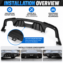 NINTE Rear Bumper Diffuser Lip Fit for Ford Mustang EcoBoost GT350 2018-2023 Black Polypropylene Rock Style Dual Exhaust Only