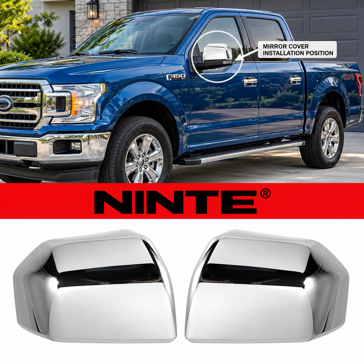 NINTE Left and Right Mirror Cover and Door Handle Bowl Cover Kit Fit for Ford F-150 2015-2020 Chrome Smooth ABS Tape on Overlay Trim