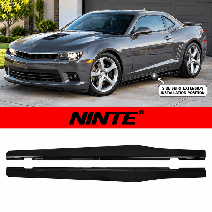 NINTE Left Right Side Skirt Extension Fit for 2010-2015 Chevy Camaro LT LS SS Gloss Black Painted Rocker Panel - NINTE