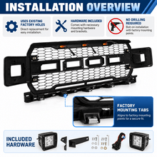 NINTE Front Mesh Bumper Grille Fit for Ford F-150 2018-2020 Matte Black ABS with 2 Side Lights and 3 Amber LED Accent Lights by NINTE - NINTE