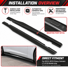 NINTE Left Right Side Skirt Extension Fit for 2010-2015 Chevy Camaro LT LS SS Gloss Black Painted Rocker Panel - NINTE