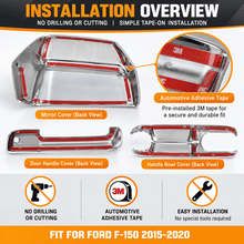 NINTE Left and Right Mirror Cover and Door Handle Bowl Cover Kit Fit for Ford F-150 2015-2020 Chrome Smooth ABS Tape on Overlay Trim