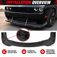 NINTE Front Bumper Lip Splitter Kit Fit for Dodge Challenger SXT SRT Hellcat 2012-2022 Painted Gloss Black ABS 3-Piece Sport Style - NINTE