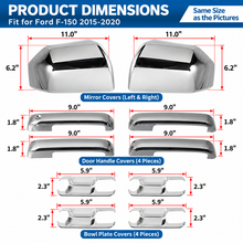 NINTE Left and Right Mirror Cover and Door Handle Bowl Cover Kit Fit for Ford F-150 2015-2020 Chrome Smooth ABS Tape on Overlay Trim