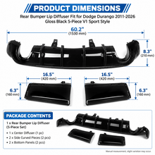 NINTE Rear Bumper Lip Diffuser Fit for Dodge Durango 2011-2026 Gloss Black 5-Piece V1 Sport Style - NINTE