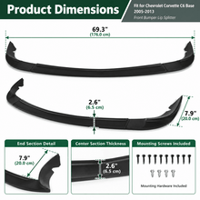 NINTE Front Bumper Lip Splitter Fit for Chevrolet Corvette C6 Base 2005-2013 Matte Black One Piece Sport Style Without Logo - NINTE