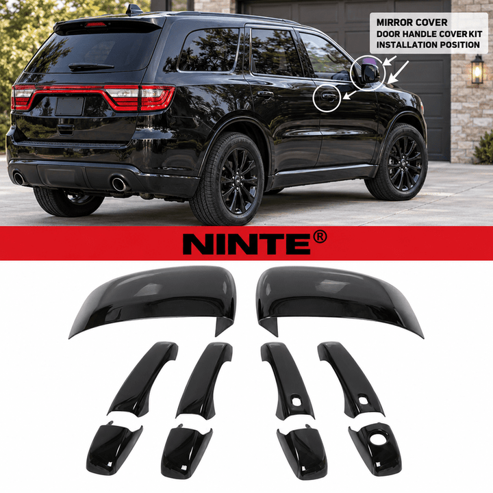 NINTE Front Rear Mirror Cover and Door Handle Cover Kit Fit for Jeep Grand Cherokee Dodge Durango 2011-2021 Painted Gloss Black ABS