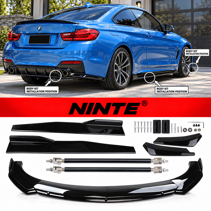 NINTE Front and Rear Bumper Lip Splitter and Side Skirt Kit Fit for BMW Glossy Black Sport Style - NINTE