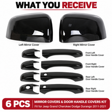 NINTE Front Rear Mirror Cover and Door Handle Cover Kit Fit for Jeep Grand Cherokee Dodge Durango 2011-2021 Painted Gloss Black ABS