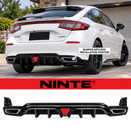 NINTE Rear Bumper Diffuser Fit for Honda Civic Hatchback 4-Door 2022-2025 Painted Gloss Black One Piece Sport Style Without Logo