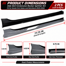 NINTE Side Skirt Extension Rocker Splitter Kit Fit for Honda Civic Sedan and Hatchback 2025-2026 Painted Urban Gray Pearl and Gloss Black Two-Tone - NINTE