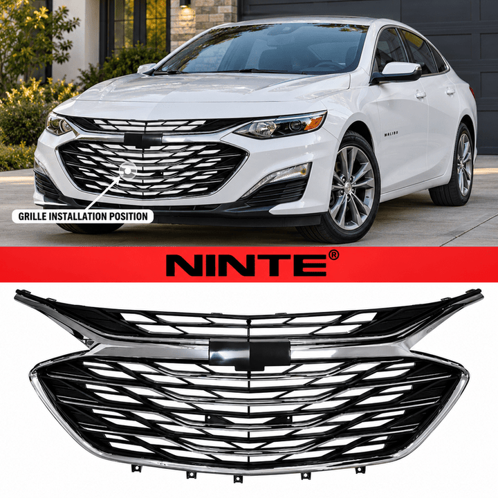 NINTE Front Upper and Lower Grille Kit Fit for Chevrolet Malibu 2019-2025 Painted Black and Chrome ABS Factory Style - NINTE