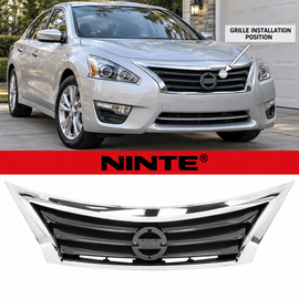 NINTE Front Upper Bumper Grille Fit for Nissan Altima 2013-2015 Black with Chrome Trim One Piece Horizontal Billet Style - NINTE