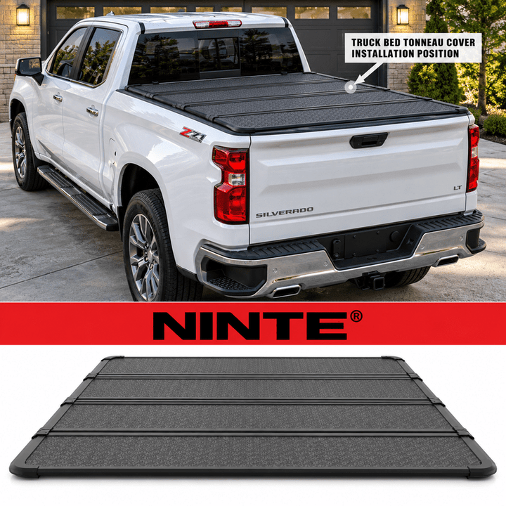 NINTE 5.8FT 4-Fold Hard Truck Bed Tonneau Cover Fit for 2019-2026 Silverado Sierra 1500 2500HD Black Clamp-On Waterproof UV Resistant - NINTE