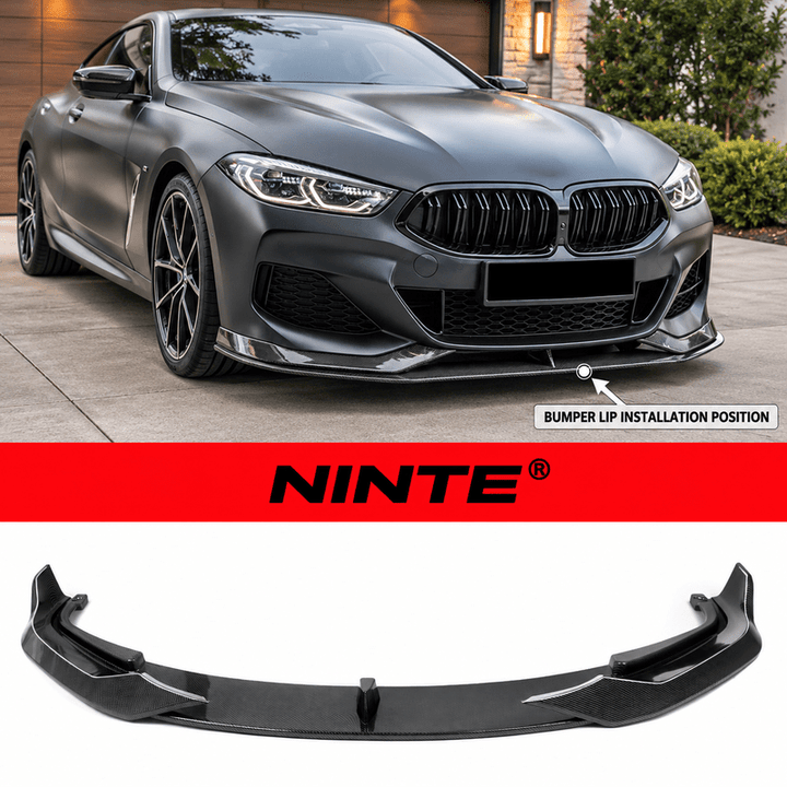 NINTE Front Bumper Lip Splitter Fit for BMW 8 Series G14 G15 G16 M850i 840i M Sport 2018-2021 Painted Carbon Fiber Look One Piece Sport Style Without Logo