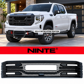 NINTE Front Lower Grille Cover Trim Fit for GMC Sierra 1500 SLT AT4 2022-2025 Painted Gloss Black One Piece ABS Insert Overlay