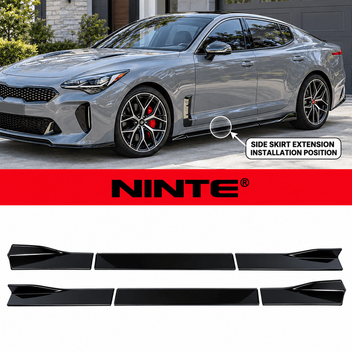 NINTE Side Skirt Extension Rocker Splitter Lip Kit Fit for KIA Stinger 2018-2023 Gloss Black PP 6-Piece Without Logo