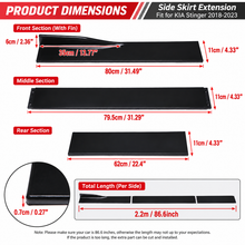 NINTE Side Skirt Extension Rocker Splitter Lip Kit Fit for KIA Stinger 2018-2023 Gloss Black PP 6-Piece Without Logo