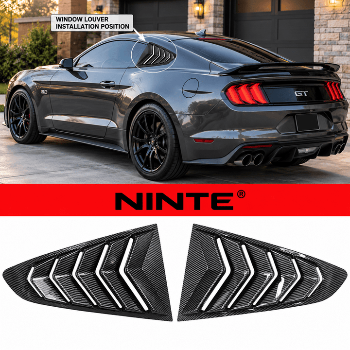NINTE Rear Side Window Louvers Fit for Ford Mustang GT 2015-2023 Painted Carbon Fiber Look ABS Sport Style - NINTE