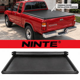 NINTE Rear Soft Roll-Up Tonneau Cover Fit for Toyota Pickup 1989-1994 and Tacoma 1995-2004 6 ft Short Bed Black Vinyl Clamp-on No-Drill - NINTE