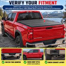 NINTE 5.8FT 4-Fold Hard Truck Bed Tonneau Cover Fit for 2019-2026 Silverado Sierra 1500 2500HD Black Clamp-On Waterproof UV Resistant - NINTE
