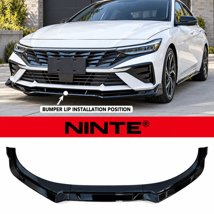 NINTE Front Bumper Lip Splitter Kit Fit for Hyundai Elantra 2024-2026 SE SEL SEL Sport Limited Base Gloss Black ABS 3-Piece Sport Style - NINTE