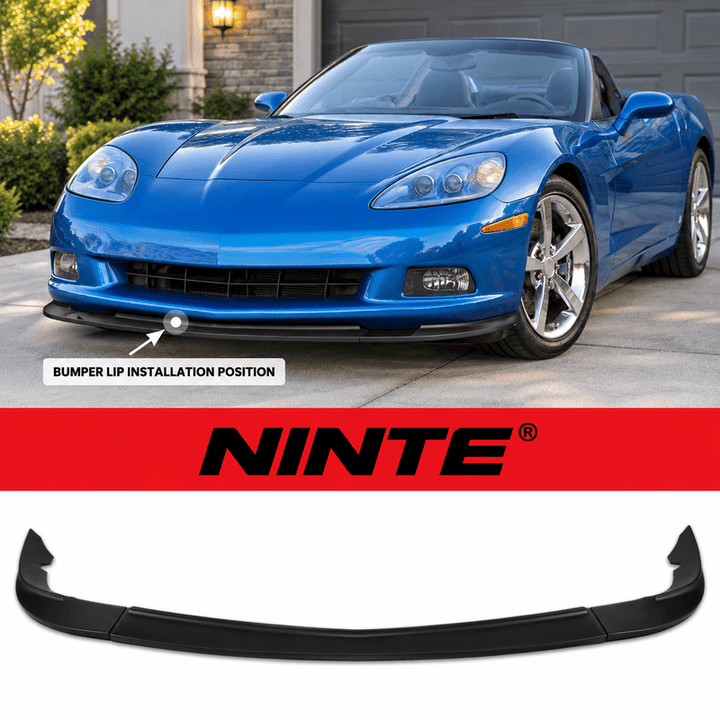 NINTE Front Bumper Lip Splitter Fit for Chevrolet Corvette C6 Base 2005-2013 Matte Black One Piece Sport Style Without Logo - NINTE
