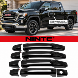 NINTE Exterior Door Handle Covers Fit for GMC Sierra 2014-2024 Painted Gloss Black ABS Tape on Trim