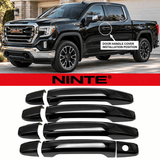 NINTE Exterior Door Handle Covers Fit for GMC Sierra 2014-2024 Painted Gloss Black ABS Tape on Trim
