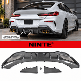 NINTE Rear Bumper Diffuser Spoiler Fit for BMW 8 Series G16 Grand Coupe 840i M850i 2020-2026 Painted Carbon Fiber Look Sport AC Style Without Logo - NINTE