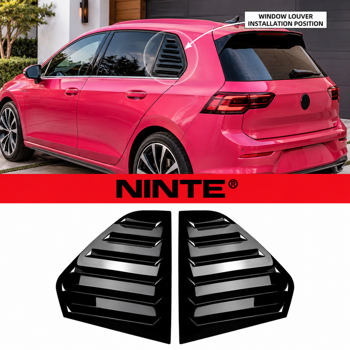 NINTE Rear Window Louver Covers Fit for Golf MK8 Hatchback 2021-2024 Gloss Black ABS Tape on Without Logo