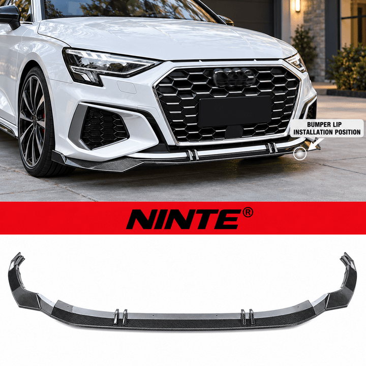 NINTE Front Bumper Lip Splitter Kit Fit for Audi A3 S3 8Y Sedan 2022-2023 Carbon Fiber Look 3-Piece Sport Style - NINTE