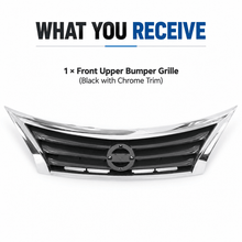 NINTE Front Upper Bumper Grille Fit for Nissan Altima 2013-2015 Black with Chrome Trim One Piece Horizontal Billet Style - NINTE