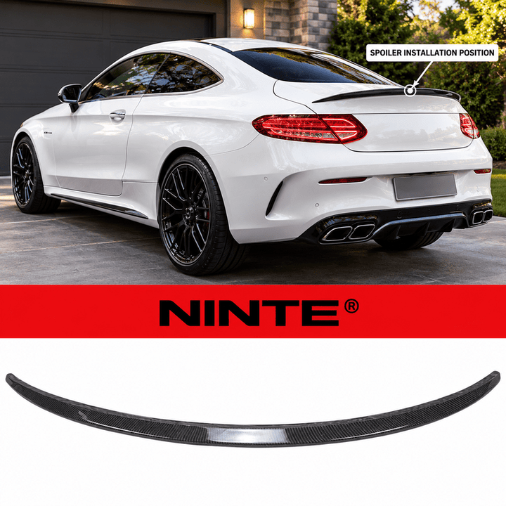 NINTE Rear Trunk Spoiler Wing Fit for Mercedes-Benz C-Class C205 Coupe 2017-2021 Painted Carbon Fiber Look One Piece Duckbill Style Without Logo - NINTE