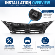 NINTE Front Upper Bumper Grille Fit for Nissan Altima 2013-2015 Black with Chrome Trim One Piece Horizontal Billet Style - NINTE