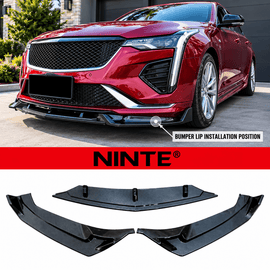 NINTE Front Bumper Lip Splitter Fit for Cadillac CT5 Premium Luxury Sedan 4-Door 2024-2026 Painted Carbon Fiber Look 3-Piece Combat Style - NINTE