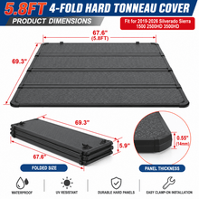 NINTE 5.8FT 4-Fold Hard Truck Bed Tonneau Cover Fit for 2019-2026 Silverado Sierra 1500 2500HD Black Clamp-On Waterproof UV Resistant - NINTE