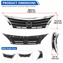 NINTE Front Upper Bumper Grille Fit for Nissan Altima 2013-2015 Black with Chrome Trim One Piece Horizontal Billet Style - NINTE