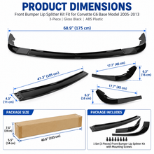 NINTE Front Bumper Lip Splitter Kit Fit for Corvette C6 Base Model 2005-2013 Painted Gloss Black ABS Plastic 3-Piece ZR1 Style - NINTE