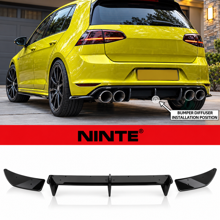 NINTE Rear Bumper Diffuser + Side Splitters Kit Fit for VW Golf R MK7 2013-2016 Painted Black Sport Style Without Logo